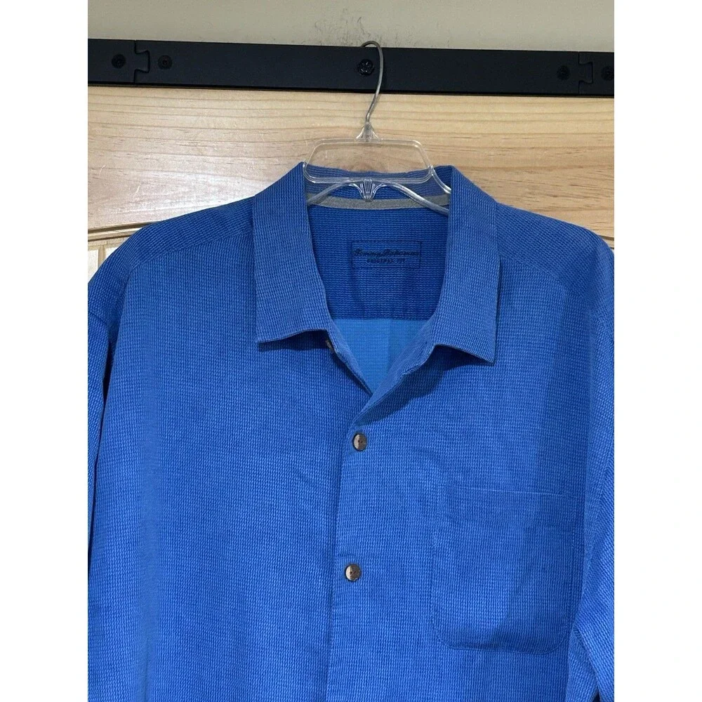 Tommy Bahama 100% Silk Men’s Shirt  Short Sleeve Button Down Blue 2XL Camp Shirt
